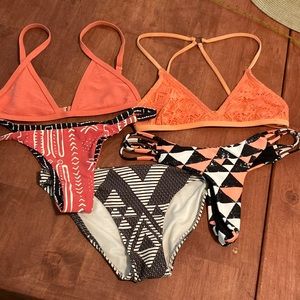 XS Black & Coral Bikini Bundle - Roxy Tavik Reef Aerie